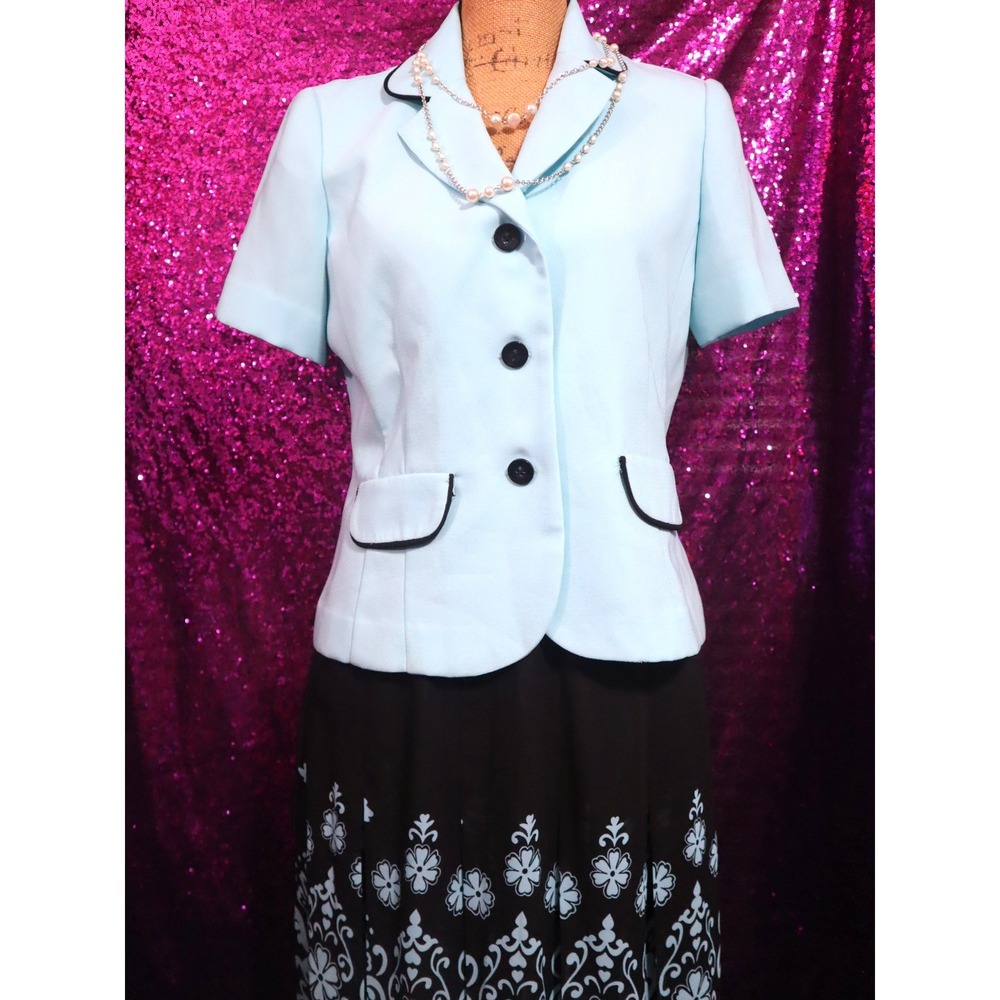 Aqua Skirt Suit 8P Studio I Petite Womens Floral Blazer Set Spring Travel Office